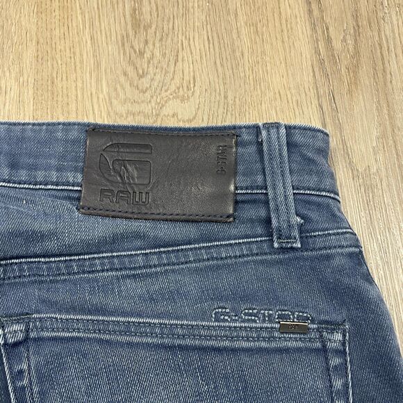 G-Star RAW 3301 Slim Jeans Mens 32x30 Blue Distressed Repair Italian Fabric - Picture 12 of 15